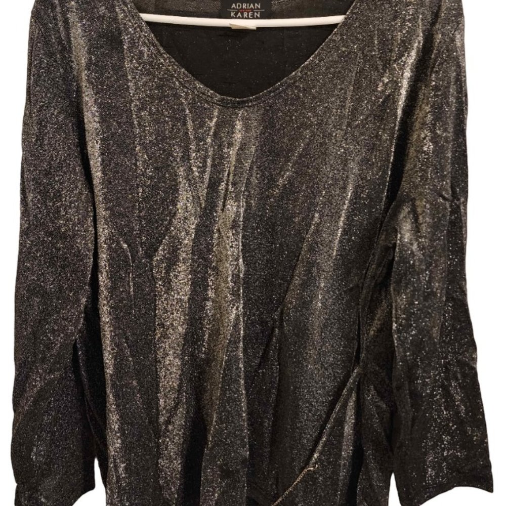 Adrian Karen Metallic Silver and Black Top - Size 2X